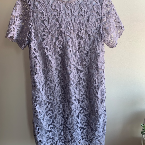 She + Sky Gray Lavender Lace Overlay Short Sleeve Mini Dress. NWT - Picture 2 of 4